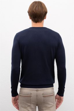 U. S. Polo Assn / Мужской трикотажный свитер темно-синего цвета с круглым вырезом Basic - U.s. polo assn фото 3
