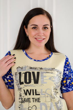 Пижама женская домашний интерлок из футболки и бридж LOVE единорог на синем