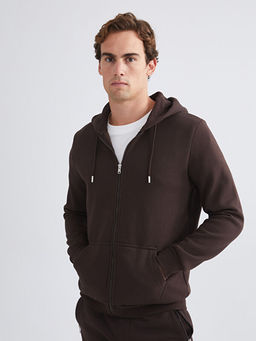 Kap??onlu Uzun Kollu Erkek Fermuarl? Sweatshirt