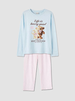 Bisiklet Yaka Bask?l? K?z ?ocuk Pijama Tak?m?