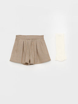 Beli Lastikli Ekose Desenli K?z Bebek ?ort ve K?lotlu ?orap 2li Tak?m