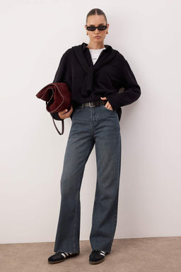Mavi-Gri Yuksek Bel Genis Paca Wide Leg Jeans TWOAW26JE00113 - Trendyolmilla фото 4