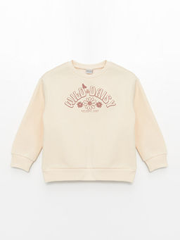 Bisiklet Yaka Bask?l? Uzun Kollu K?z ?ocuk Sweatshirt