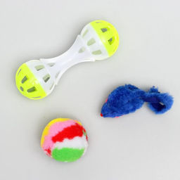 Набор игрушек для кошек: гантель 11 см, мышь 4 см, шар 4 см, цвет МИКС