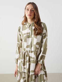 G?mlek Yaka Desenli Elbise