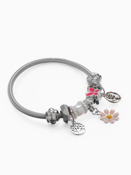 Браслет с шармами «Марджери. Цветочек», d=6.5 см, розовый в серебре