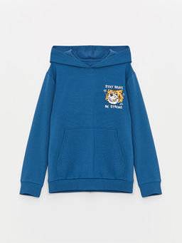 Bask?l? Uzun Kollu Erkek ?ocuk Hoodie