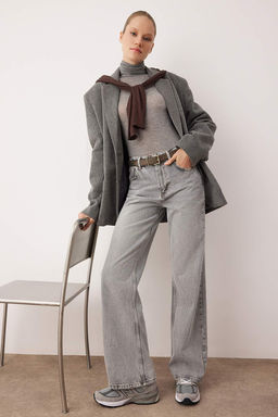 Gri Yuksek Bel Wide Leg Jeans TWOSS25JE00172
