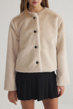 Trendyolmilla Ekru Regular Kurk Ceket Mont TWOSS25MO00033  фото 7