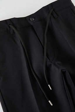 Siyah Slim Fit Beli Baglama Detayl? Lastikli Kumas Dokuma Pantolon TMNAW25PL00027