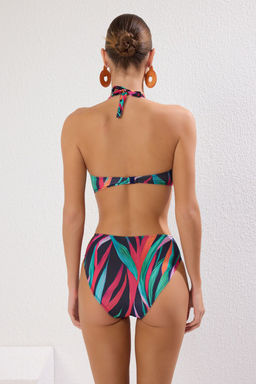 Tropikal Desenli V Yaka Cut Out/Pencereli Aksesuarl? Brazilian Mayokini TBESS25MY00007
