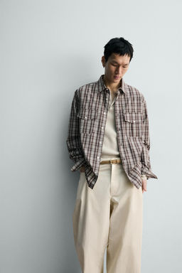 CAMISA CROPPED FIT CUADROS / Marr?n / Crudo - Zara фото 6