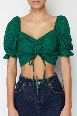 Yesil Buzgu Detayl? Crop Dokuma Bluz TWOSS24BZ00340 - Trendyolmilla фото 4