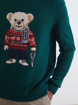 Bisiklet Yaka Ay? Teddy Bask?l? Erkek Triko Kazak