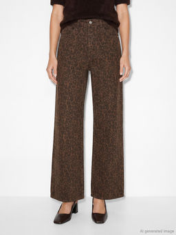 Wideleg Leopar Desenli Kad?n Jean Pantolon