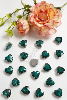 Стразы пришивные 12 мм "Сердечко" (10 шт) SF-3716, изумрудный №5