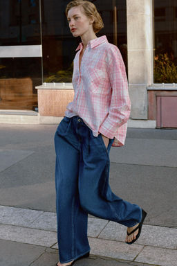 CAMISA OVERSIZE CUADROS / Rosa