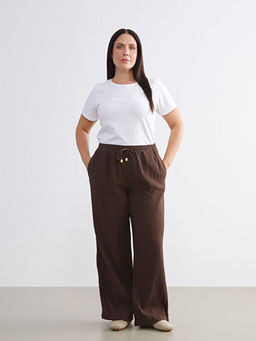 B?y?k Beden Beli Lastikli Dokulu M?slin Kad?n Pantolon