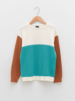 Bisiklet Yaka Renk Bloklu Uzun Kollu Erkek ?ocuk Triko Kazak