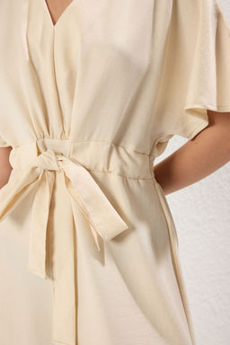 TRENDYOLMILLA Turuncu Baglama Detayl? A Kesim V Yaka Midi Dokuma Elbise TWOSS23EL01543  фото 37
