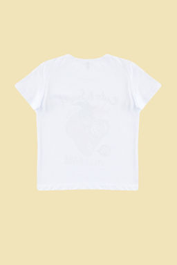Beyaz K?z Cocuk %100 Pamuk Cilek Desenli Regular/Normal Kal?p K?sa Kol Orme T-Shirt TKDSS24TS00043 - Trendyolmilla фото 4