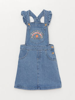 Kare Yaka Nak??l? K?z ?ocuk Jean Salopet Elbise