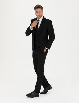Siyah Slim Fit Yelekli Tak_m Elbise