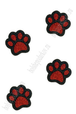 Лазерная вырубка из фетра с блесткой "Лапка" 3,5 см (10 шт) красный/черный, несклеенная