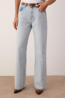 Ac?k Mavi Kemerli Yuksek Bel Wide Leg Palazzo Jeans TWOAW26JE00271 - Trendyolmilla фото 6