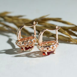 Серьги со стразами Эдель овал в ажуре, цвет красный в золоте - Queen fair фото 2