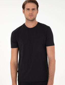 Siyah %100 Pamuk Slim Fit Bisiklet Yaka Basic Ti__rt