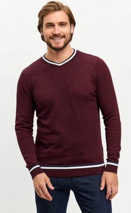 Пуловер однотонный мужской с V-образной горловиной F021-15-0046 bordo melange - Fine joyce фото 3