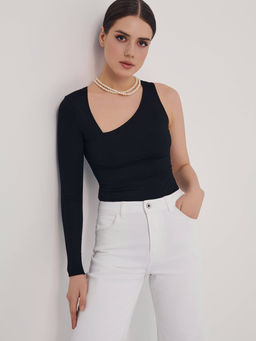 CONTE Боди в рубчик на одно плечо LBD 2624 black - Conte elegant фото 2