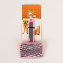 Пуходерка пластиковая мягкая с закругленными зубьями, средняя, 9 х 15,5 см, розовая с черным 96145 - Пижон фото 5