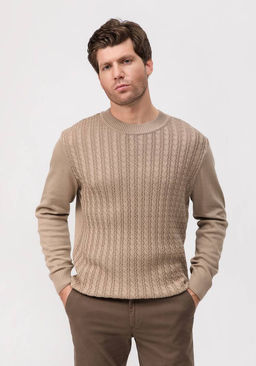 Джемпер с косами на передней полочке песочный