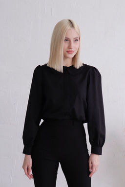 Блуза с отложным воротником чёрная - Martichelli фото 2