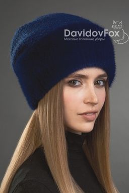 Шапка Камелия норка трикотаж индиго