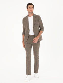 Kahverengi Slim Fit Y_n Kar___ml_ Tak_m Elbise