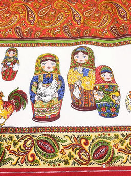 Рогожка Матрешки восточные огурцы цв.красный, ш.1.5м, хлопок-100%, 160гр/м.кв - Купава фото 3