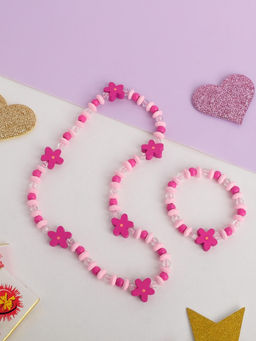 Цена за 2 шт. Набор детских украшений Выбражулька «Цветочки», 2 предмета: бусы, браслет d=6 см розовый