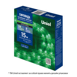 ULD-D50 15M/С08 IP44 GREEN Гирлянда светодиодная Дюралайт, 15м. Коннектор в/к. Зеленый свет. Провод черный. ТМ Uniel