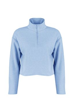 Mavi Selanik/Triko Gorunumlu Fermuarl? Yaka Regular/Normal Kal?p Orme Sweatshirt TWOAW22SW0732