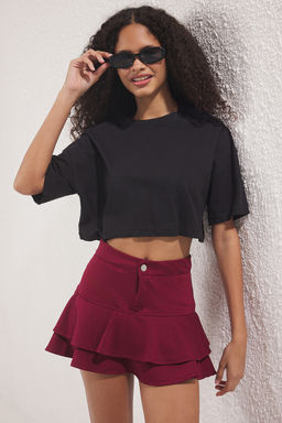 Trendyolmilla Bordo Fermuarl? Dugmeli Godeli Esnek Mini Orme Sort Etek TWOSS25SR00119 фото 7