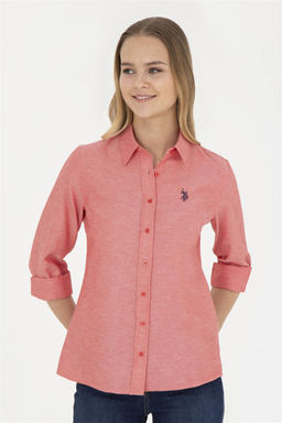 Женская красная базовая рубашка с длинным рукавом