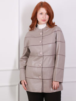 Куртка больших размеров из экокожи со стразами - Almond фото 2