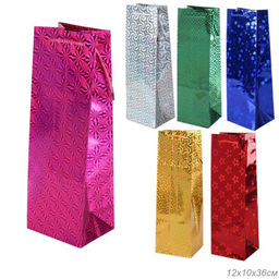 Цена за 12 шт. Пакет под бутылку 12х36х10 голография / GW-117 /уп12/1200/плотность бумаги 128г/м2