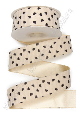 Лента вельвет/атлас "Сердечки" 3,8 см*10 ярд (SF-8058) бежевый №7