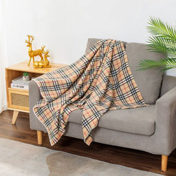 Плед/покрывало 150х200см "Клетка бербери на желтом", флис набивной, полиэстер 100%, плотность 160г/м2, упаковка 15х25см, пояс бумажный, т.м. "Домашняя Мода" (Россия)