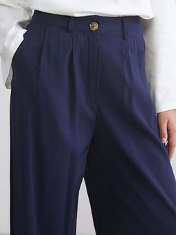 Loose Fit Geni? Pa?a Kad?n Pileli Pantolon