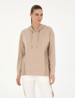 Bej Oversize Kap__onlu Modal Kuma_ Sweatshirt